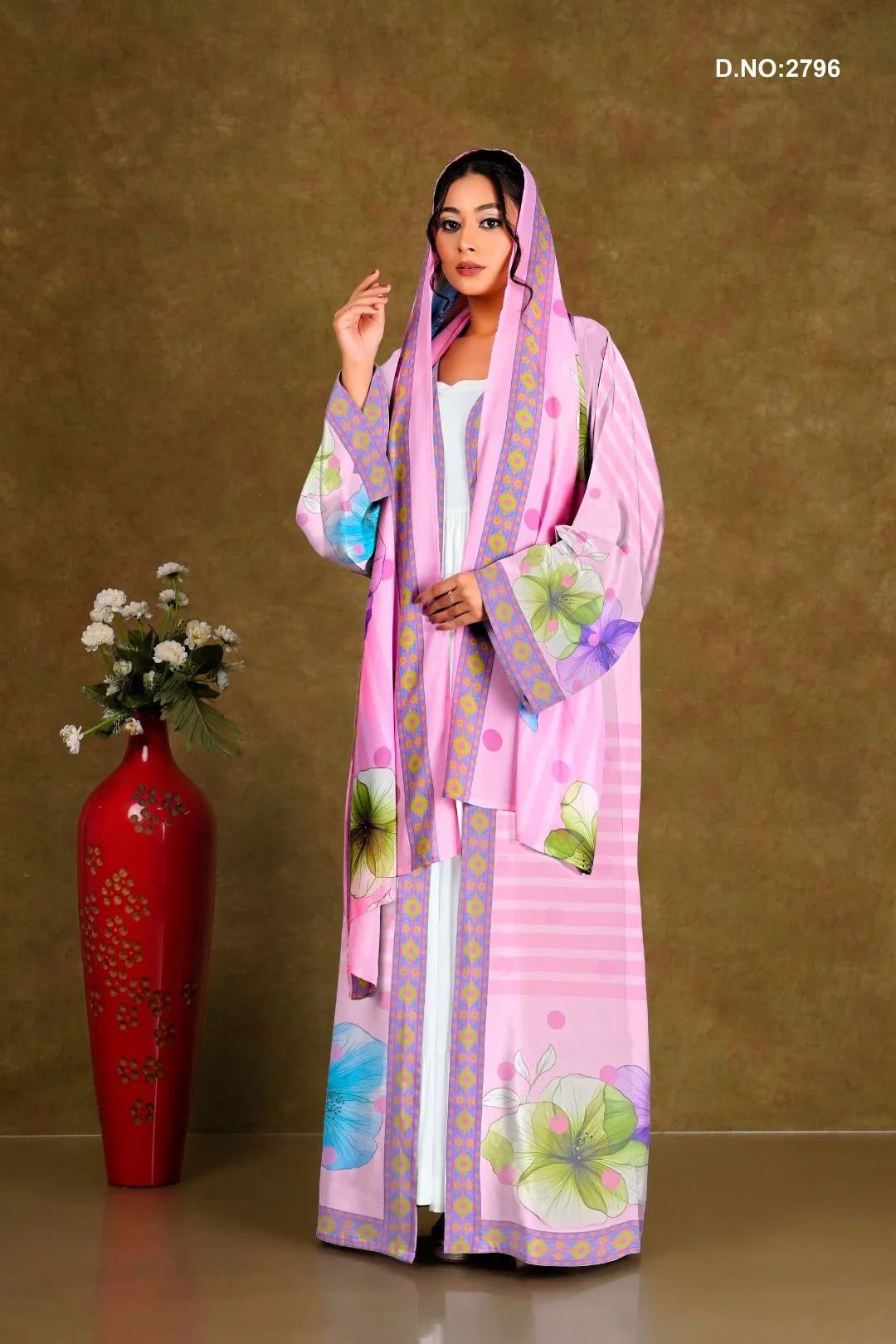 Pink Elegant Floral Printed Shrug with Dupatta Style Drape