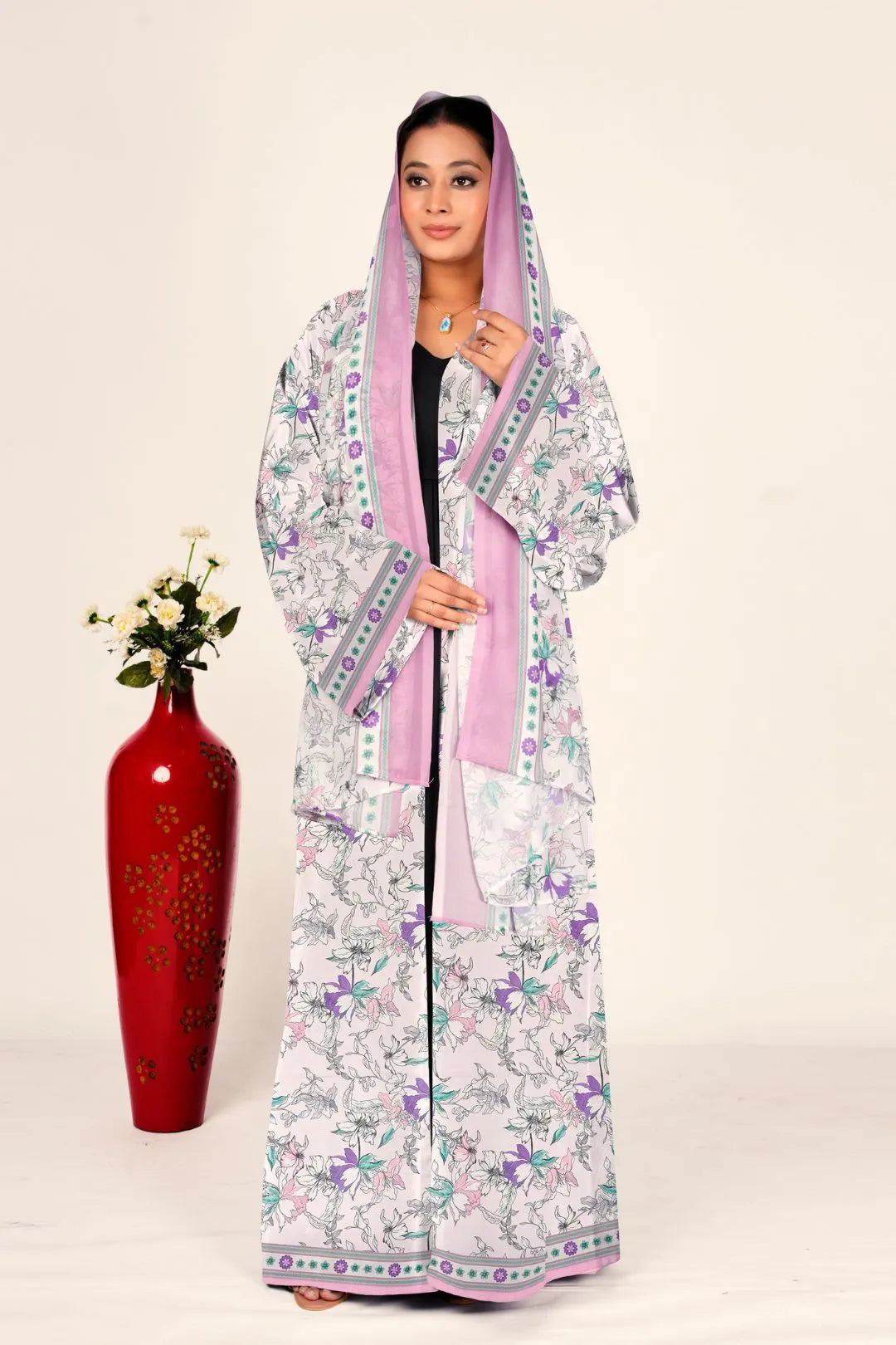 Floral Chiffon Shrug Open Front Long Women Full Length Modest Wear