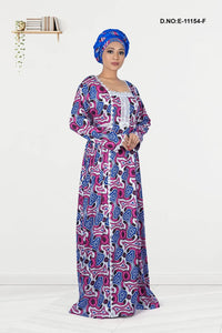 Pink Flower Printed African Kaftan With Stole For Women