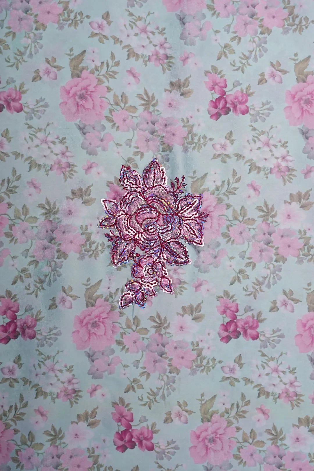 Pink Flower Spangle Embroidery Work Fabrics