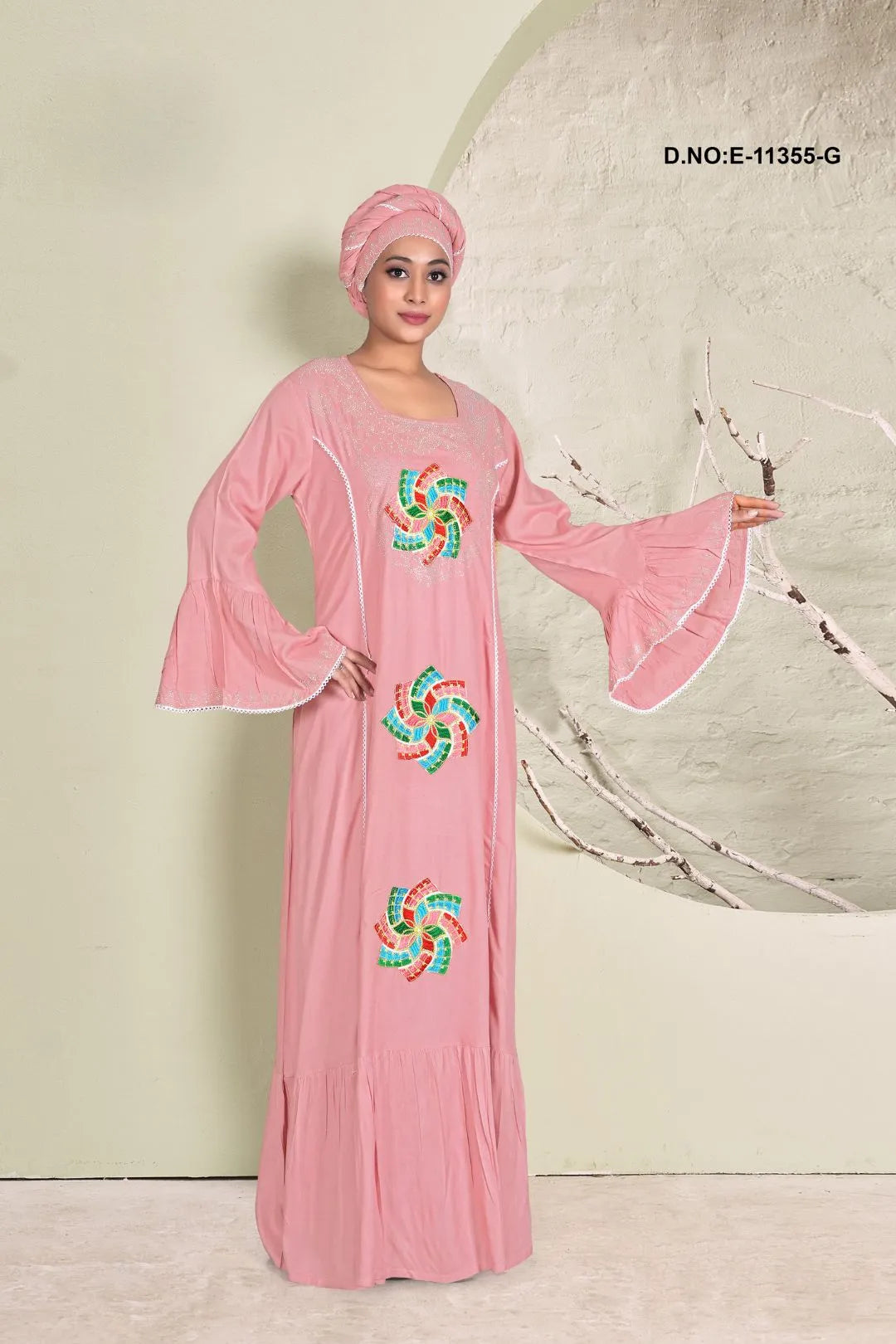 Pink Gorgeous Embroidered Readymade Kaftan