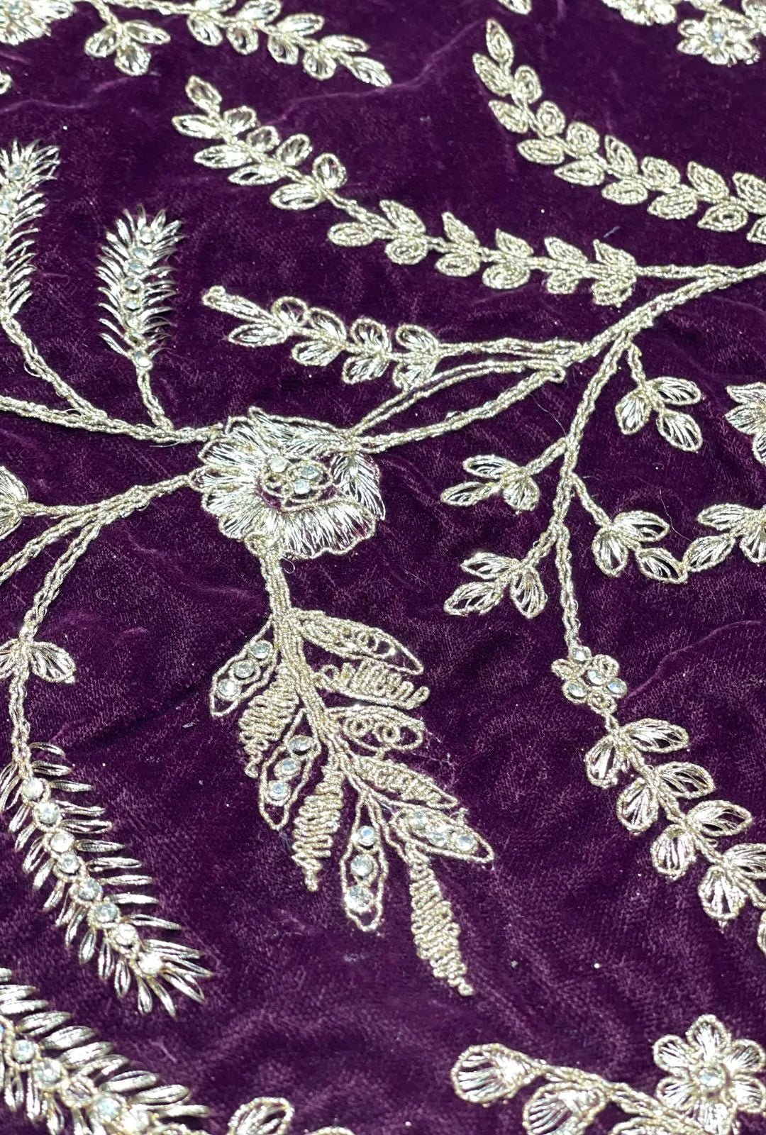 Premium Designer Velvet Fabric with Heavy Floral Embroidery Border