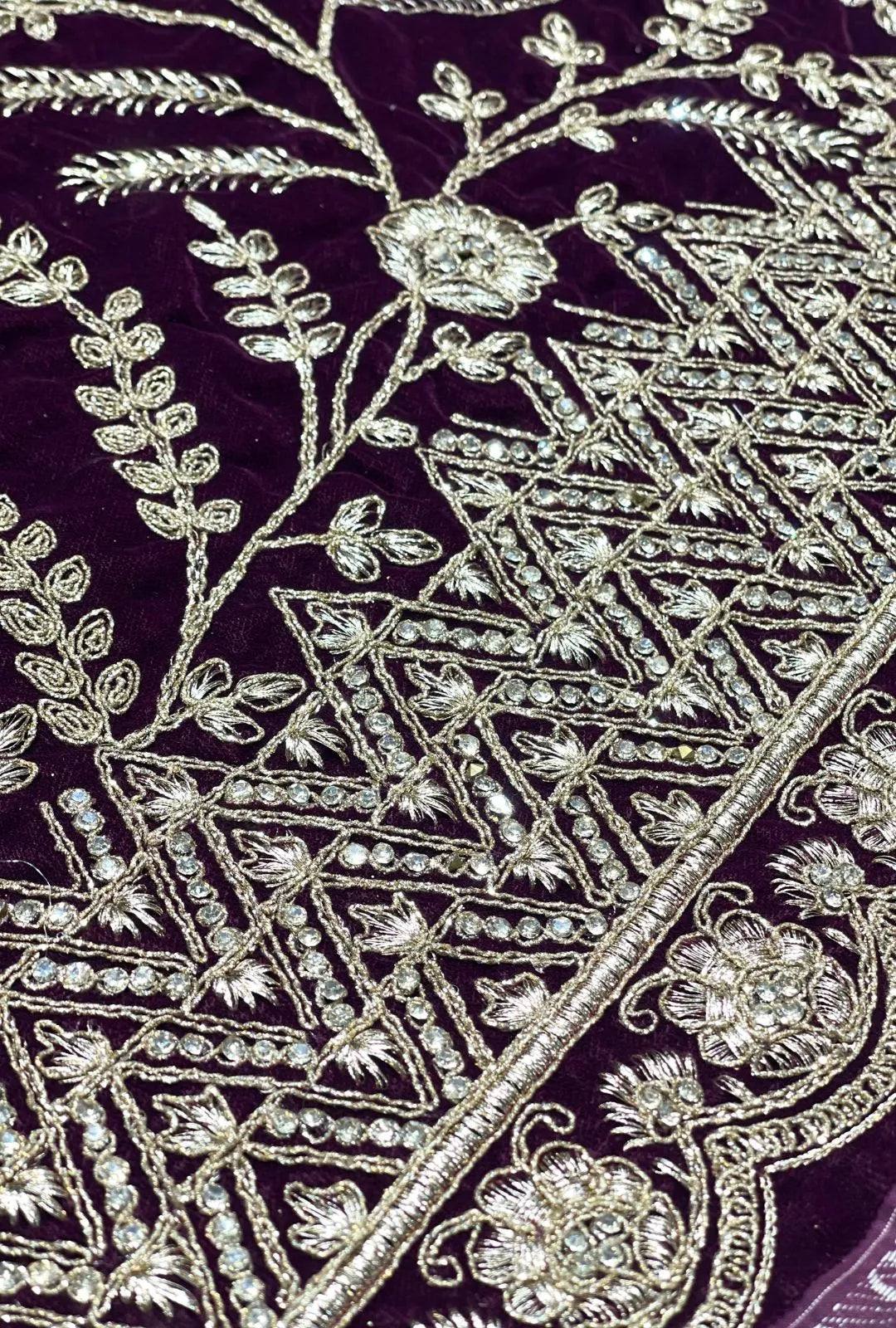 Premium Designer Velvet Fabric with Heavy Floral Embroidery Border