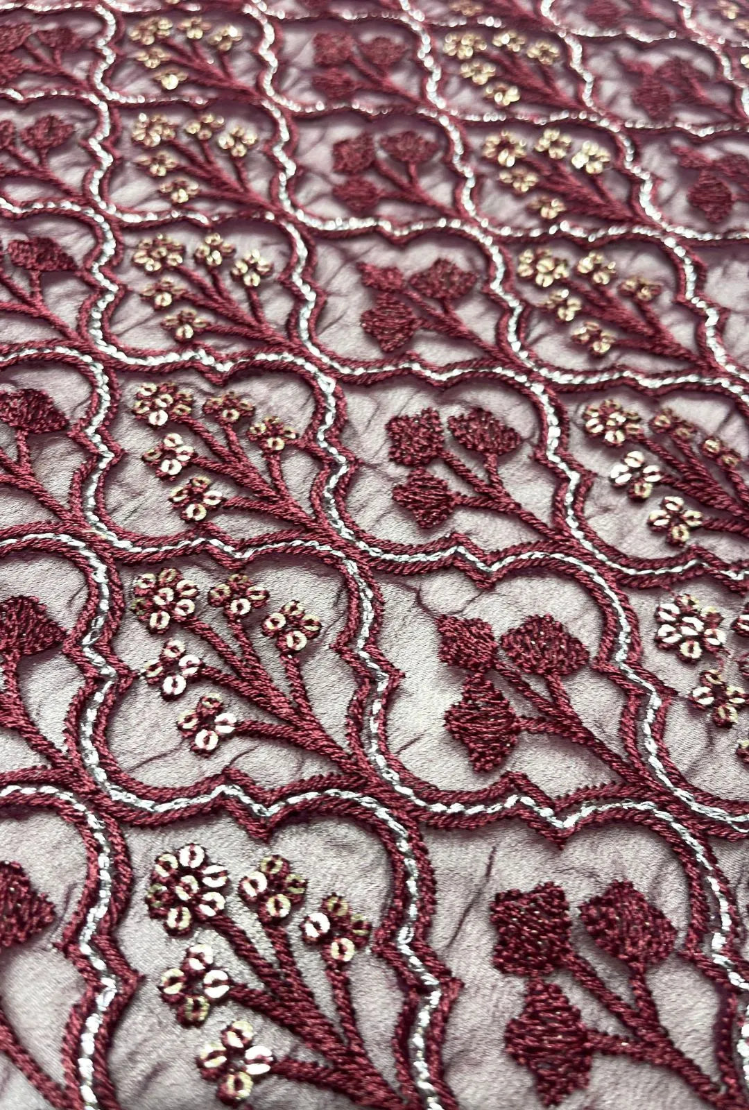 Premium Embroidered Georgette Fabric With Intricate Sequence