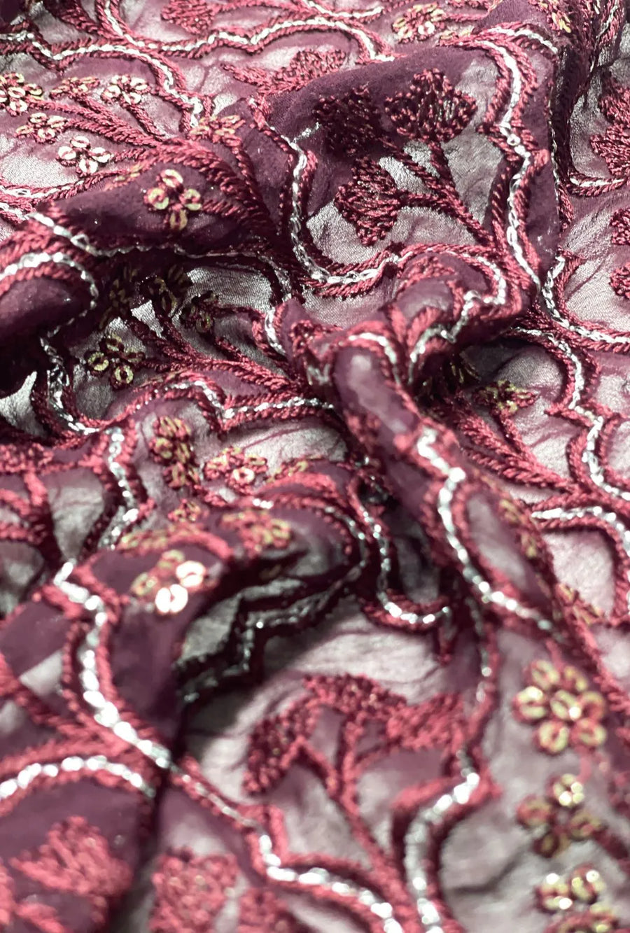 Premium Embroidered Georgette Fabric With Intricate Sequence