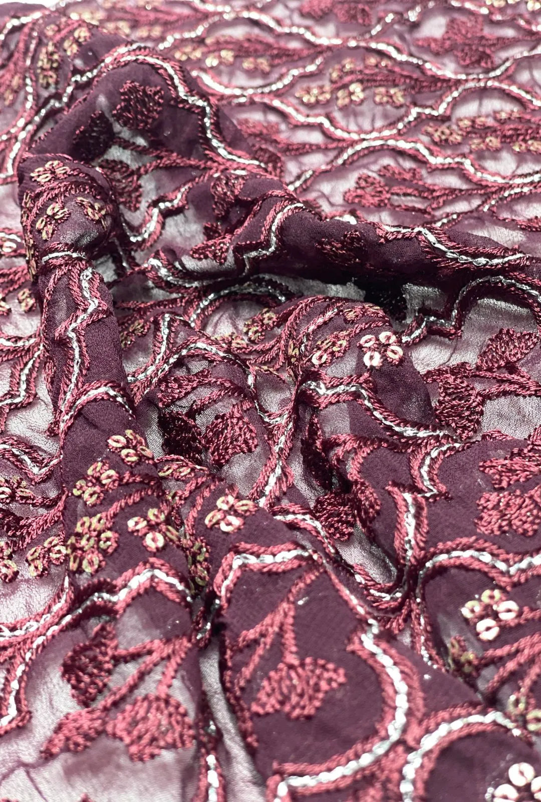 Premium Embroidered Georgette Fabric With Intricate Sequence