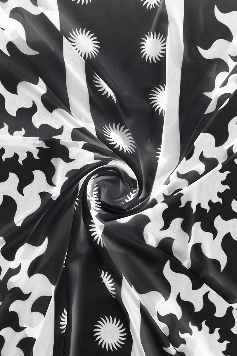 Black and white fabric with sunburst pattern