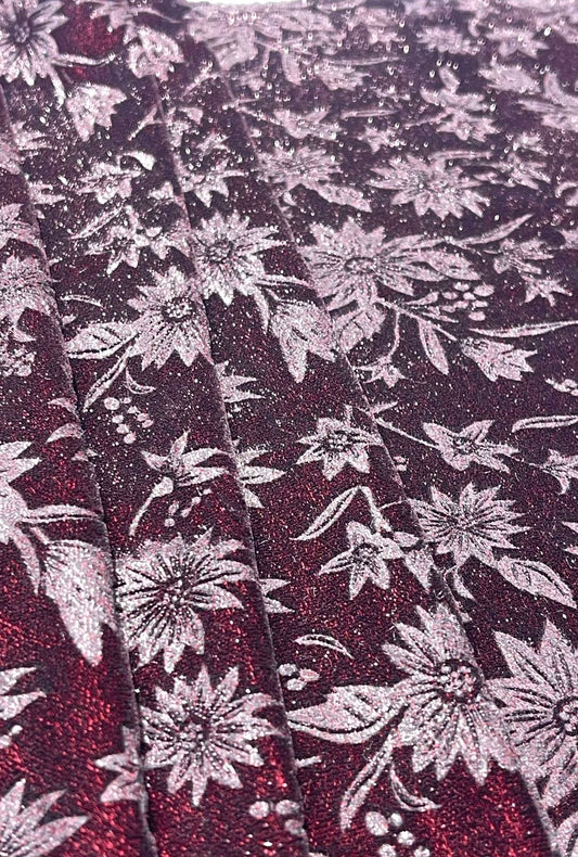 Premium Floral Embossed Velvet Fabric with Shimmer Luxury Creations