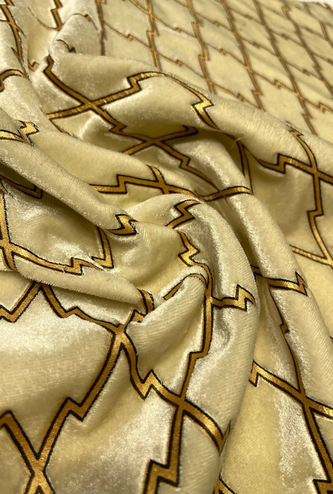 Premium Geometric Zari Velvet Fabric with Luxury Metallic Print