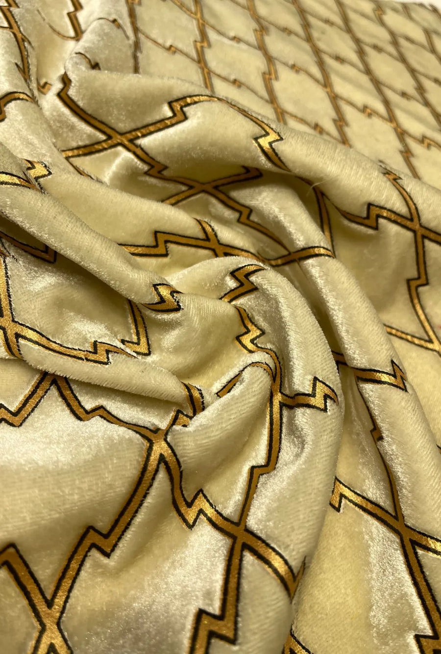 Premium Geometric Zari Velvet Fabric with Luxury Metallic Print