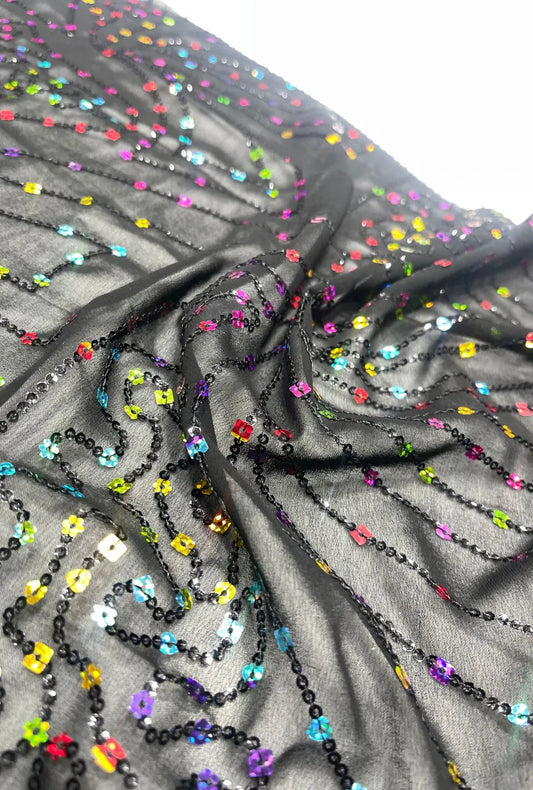 Premium Georgette Fabric With Multi Sequence Embroidery Work