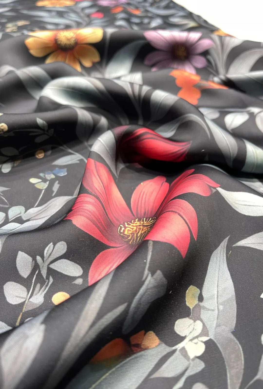Premium Quality Floral Printed Armani Satin Fabric for Designer Outfit