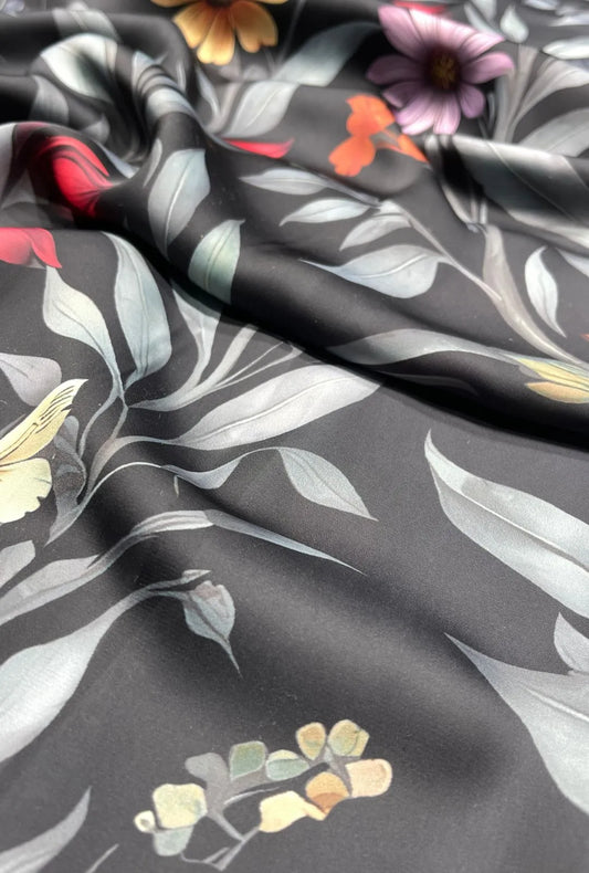 Premium Quality Floral Printed Armani Satin Fabric for Designer Outfit