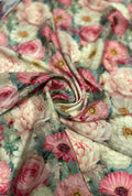 Premium Quality Floral Printed French Crepe Fabric for Designer Wear