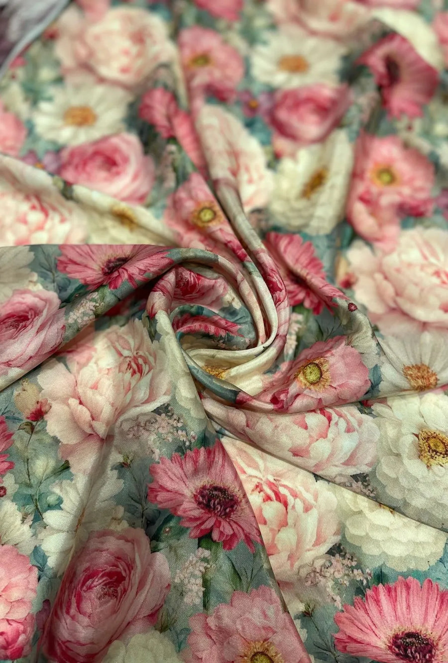 Premium Quality Floral Printed French Crepe Fabric for Designer Wear