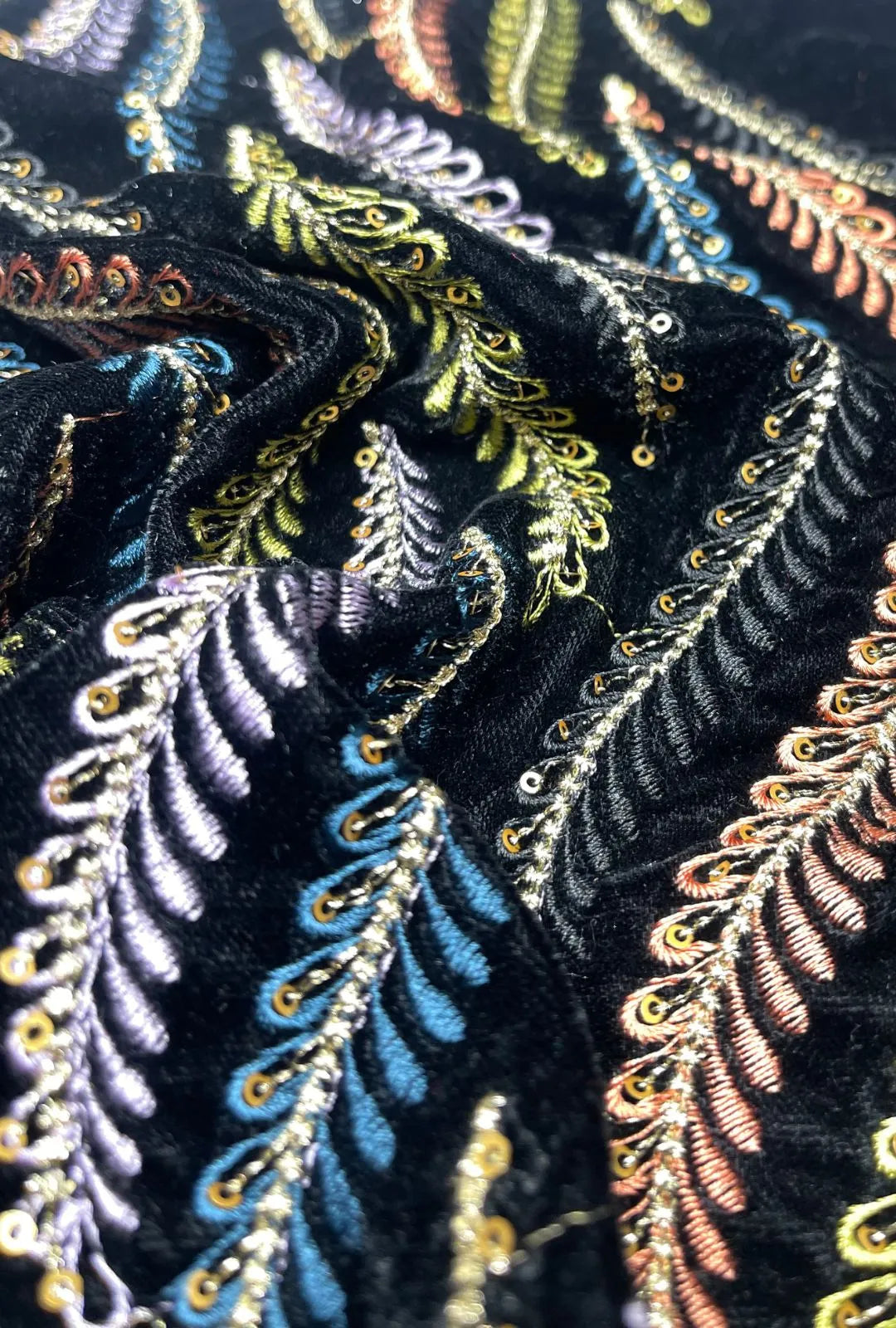 Premium Velvet Fabric with Embroidery and Sequence Work