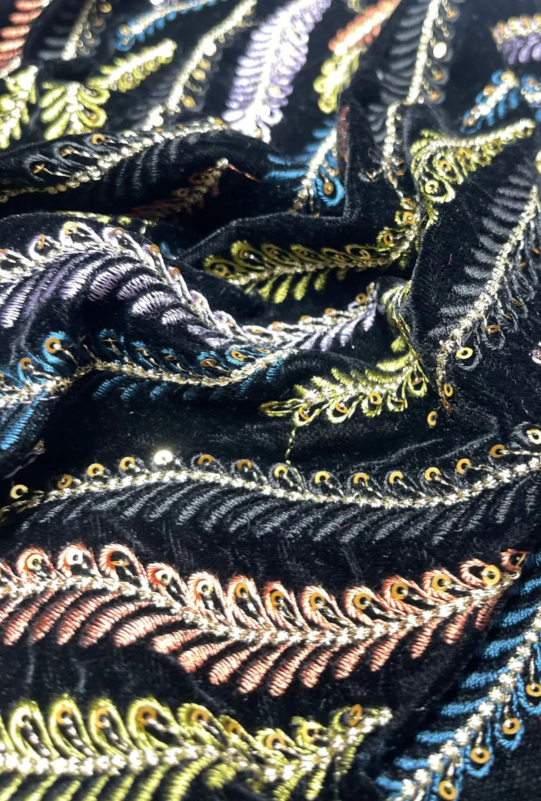 Premium Velvet Fabric with Embroidery and Sequence Work