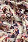 Printed Abstract Leaf Pattern On Self Jacquard Woven Satin Fabric