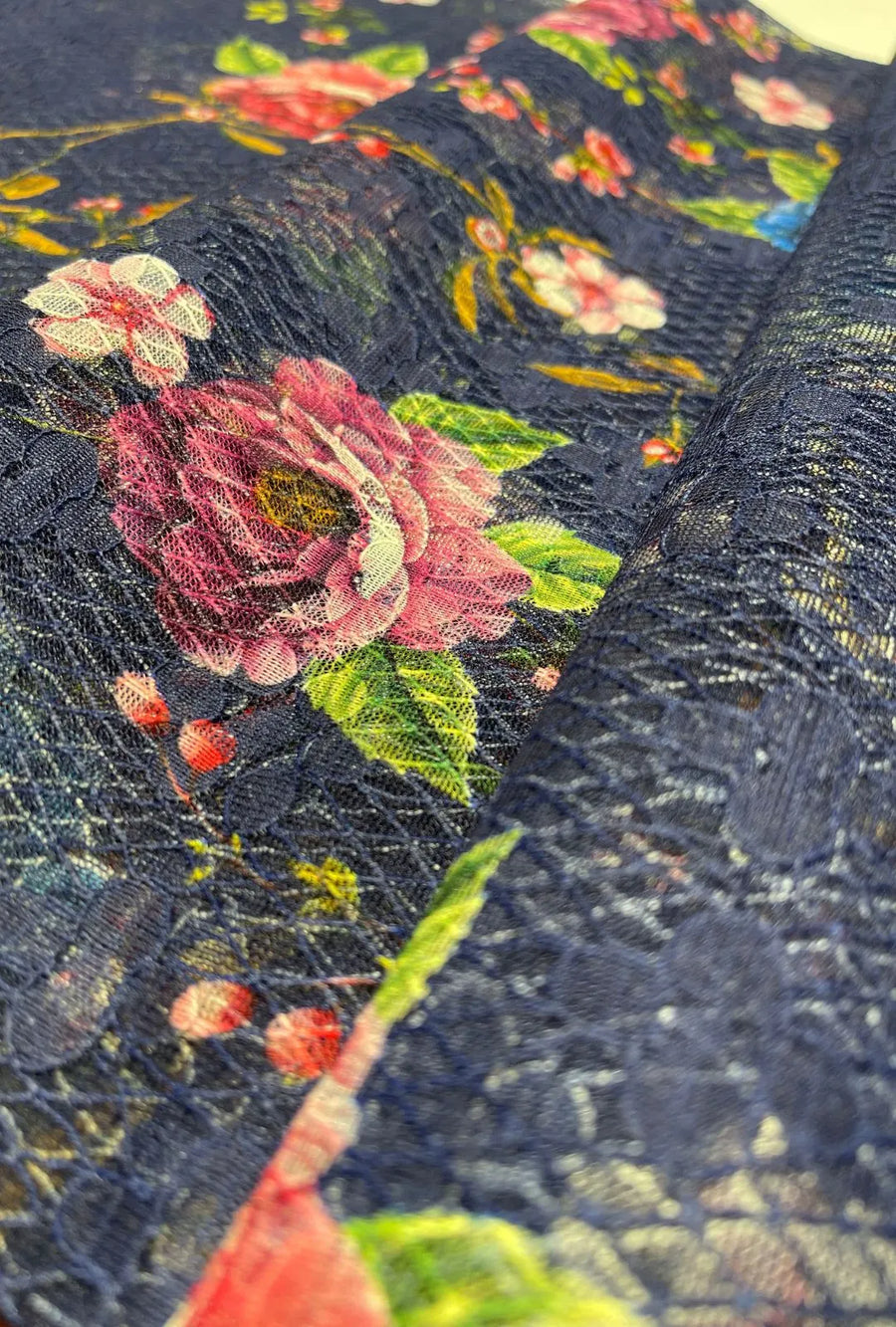 Printed Botanical Floral Patterns Textured Knit Russel Net Fabric