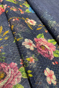 Printed Botanical Floral Patterns Textured Knit Russel Net Fabric