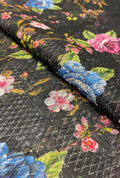Printed Floral Pattern Textured Knit Russel Net Fabric