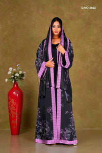 Purple Chiffon Shrug Set with Floral Outline Print