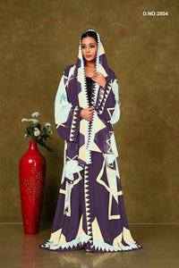 Purple Chiffon Shrug Set with Geometric and Medallion Print