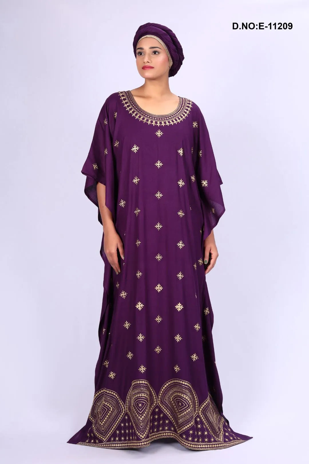 Purple Embroidery Work Kaftan With Scarf For Womens