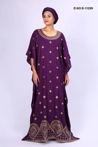 Purple Embroidery Work Kaftan With Scarf For Womens