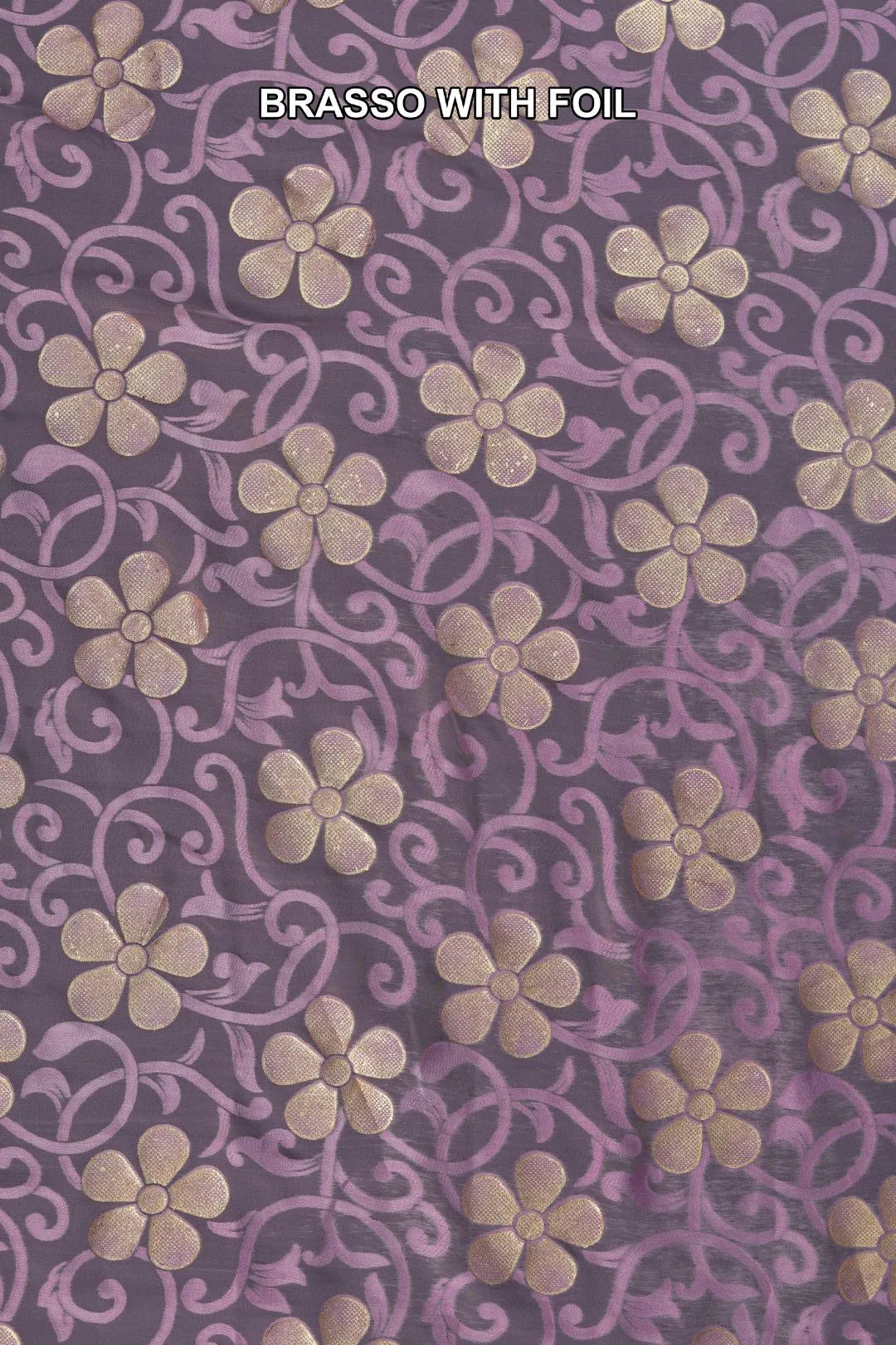 Purple Foil Work Embellished Brasso Fabric