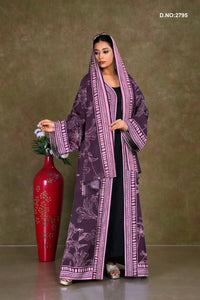 Purple Graceful Long Shrug with Floral Print Detailing