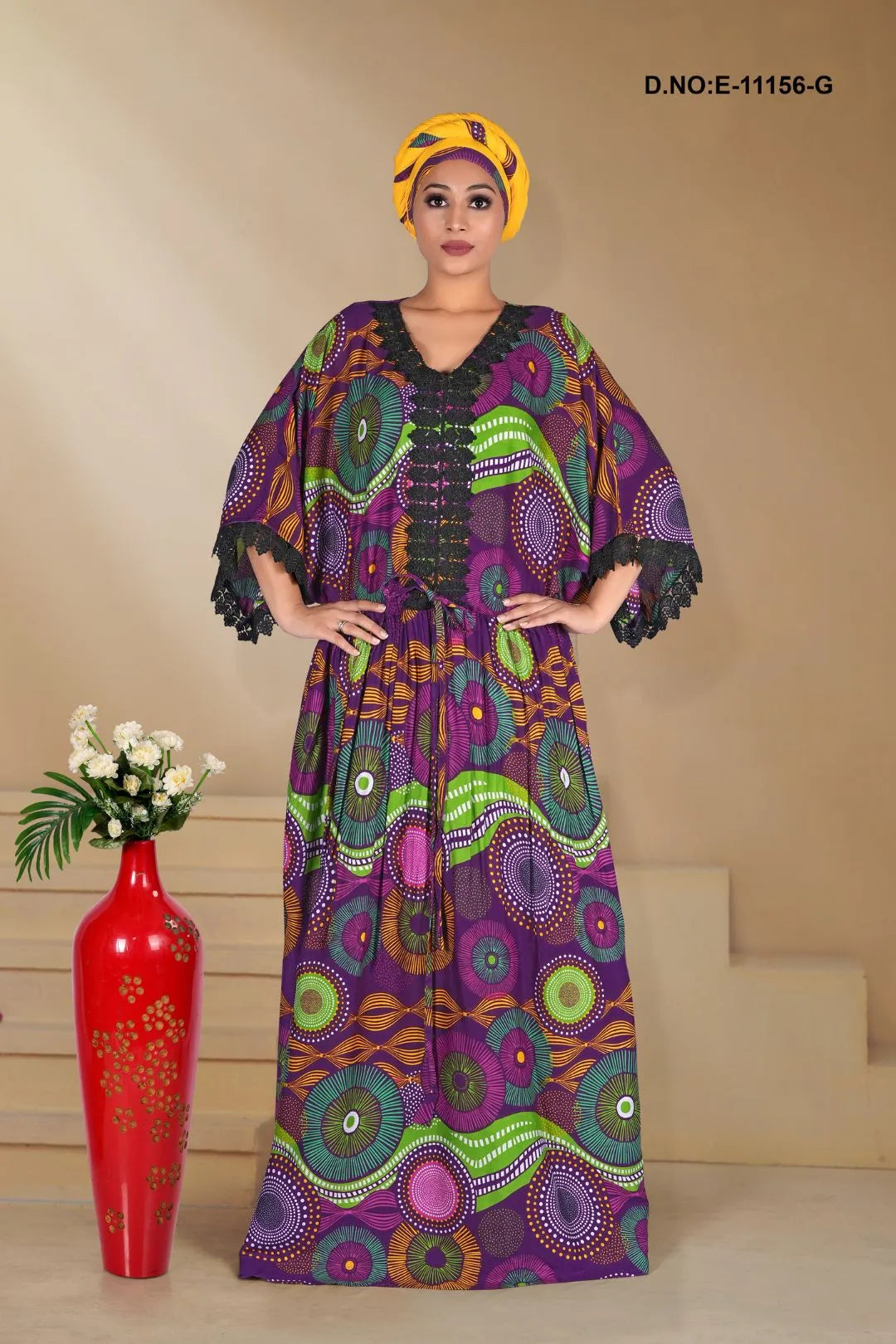 Purple Less Work African Kaftan With Stole For Women