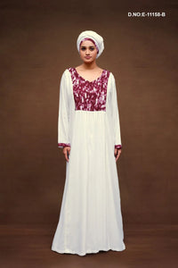 Purple Neck Design White Kaftan With Scarf For Women