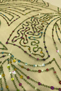 Radiating Fan and Maze Sequence Embroidered Net Fabric