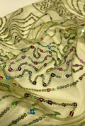 Radiating Fan and Maze Sequence Embroidered Net Fabric