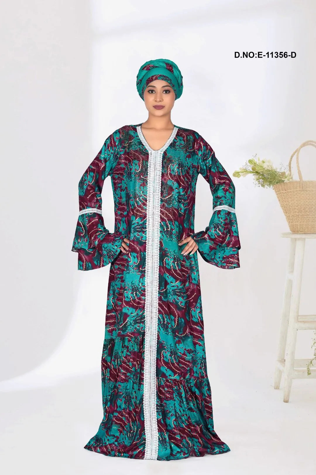 Rama Muslim Abaya Ethnic Floral Kaftan Maxi Dress with Hijab