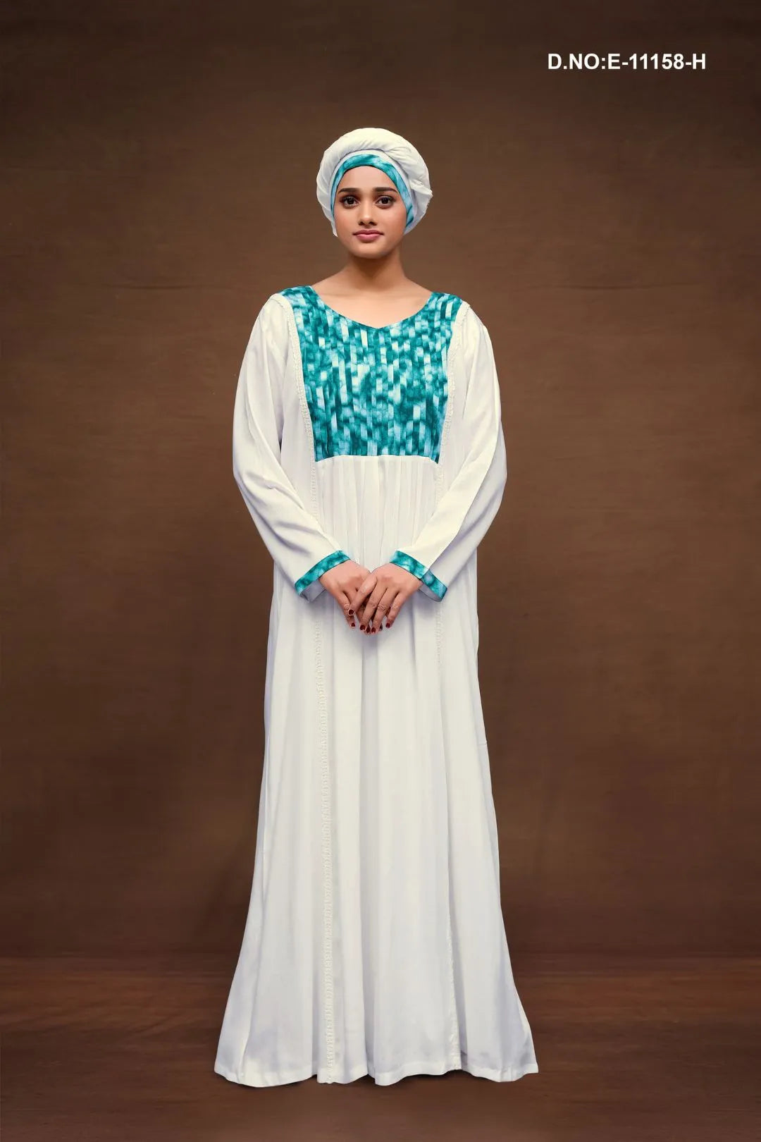 Rama Neck Design White Kaftan With Scarf For Women