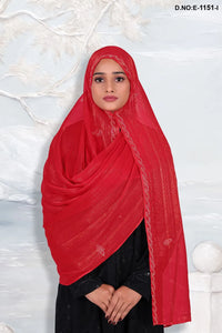 Red Designer Dupatta With Diamond Stone Work