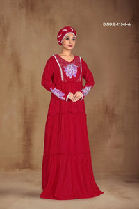 Red Designer Layered Long Kaftan Dress For Women