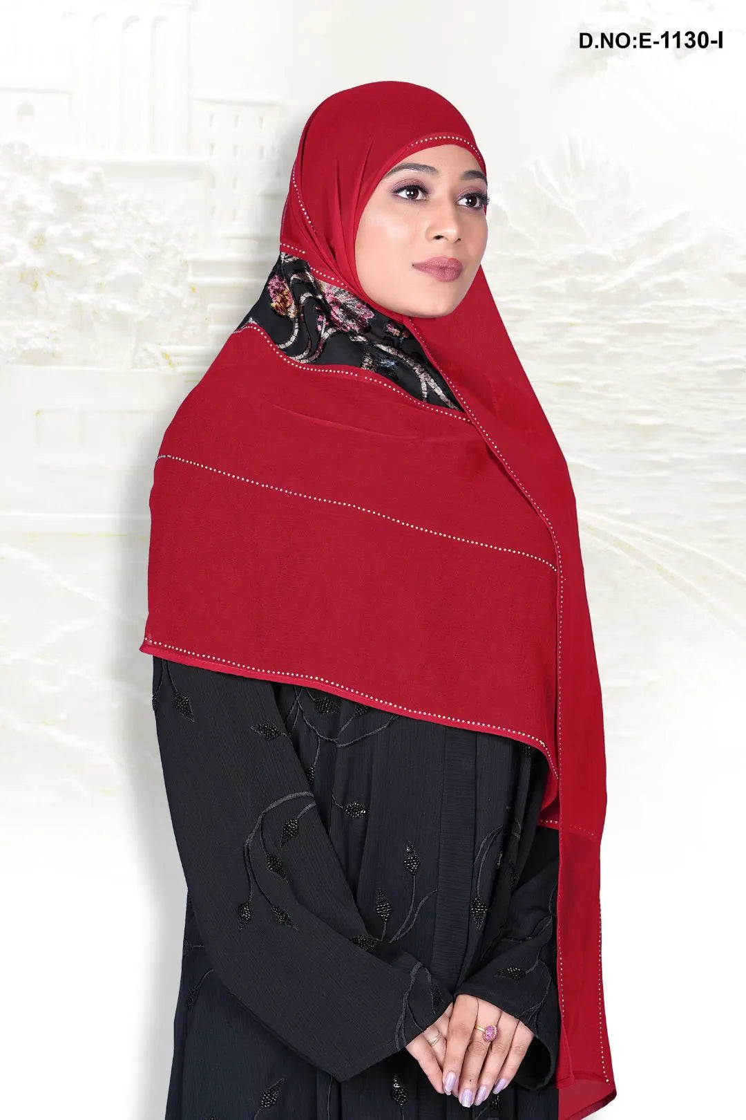 Red Embellished Florer Diamond Work Dupatta