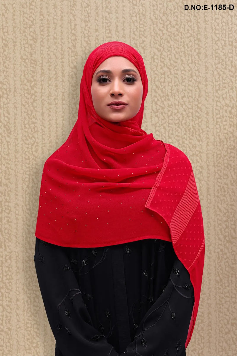 Red Gorgeous Embellishments Diamond Work Plain Dupatta