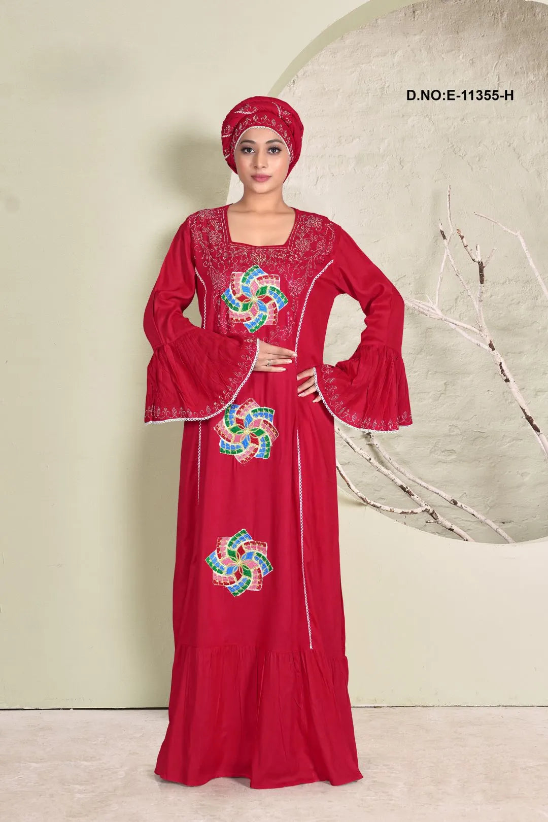 Red Gorgeous Embroidered Readymade Kaftan