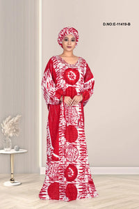 Red Latest Muslim Fashion Summer Full Sleeve Dresses With Big Hijab