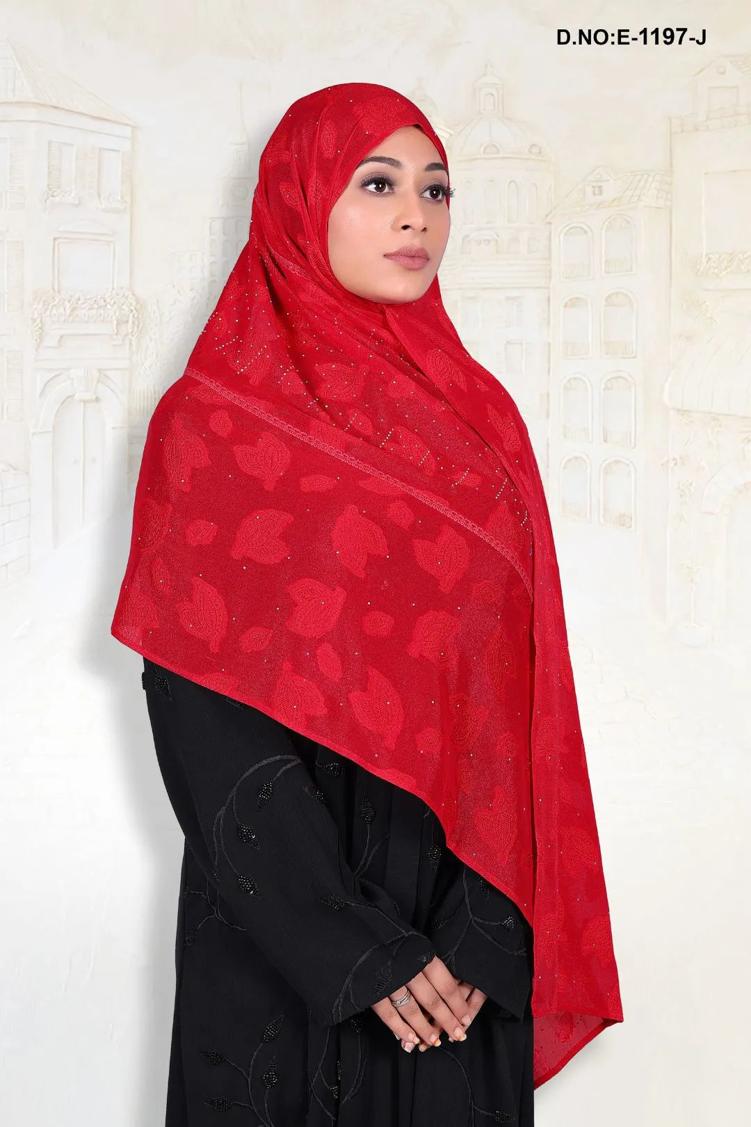 Red Radiant Leaf Design with Diamond Work Dupatta