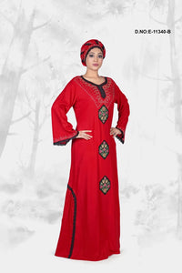 Red Women's Hand Embroidered Designer Kaftan