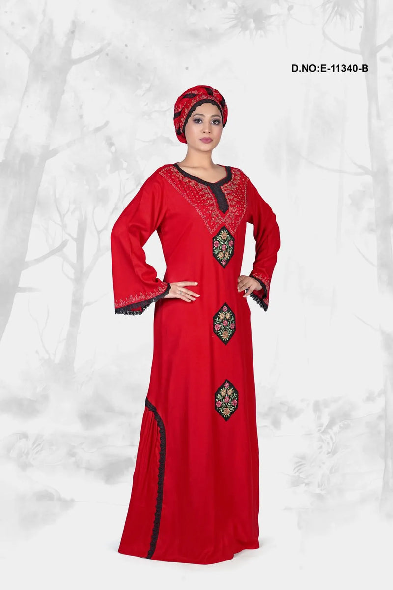 Red Women's Hand Embroidered Designer Kaftan