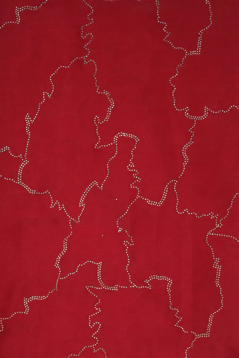 Red fabric with wavy white pattern