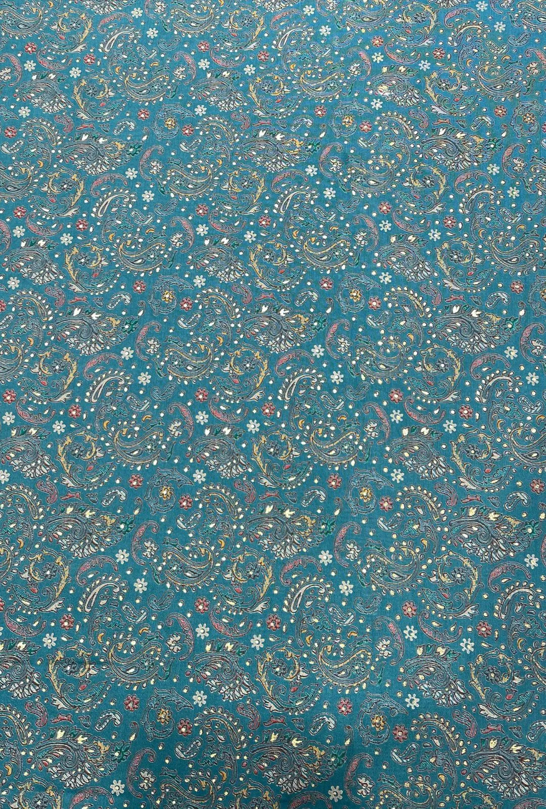 Rich Teal Blue Chanderi Fabric Textile With Heritage Prints