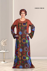 Rose Gold Designer Printed Kaftan Pattern Nighty For Girls