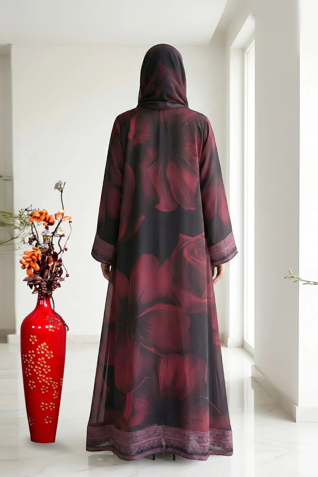 Rose Shadow Armani Satin Long Shrug Abaya Premium Modest Wear